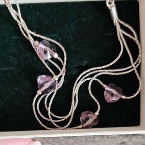 Silver 925 🩷 Multi-Strand Necklace with Light Purple Heart Beads